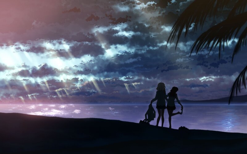 Two Girls on a Beach — Purple, Dramatic
