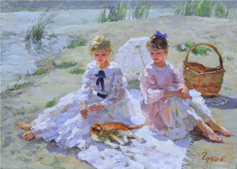 Two Girls on a Beach — White