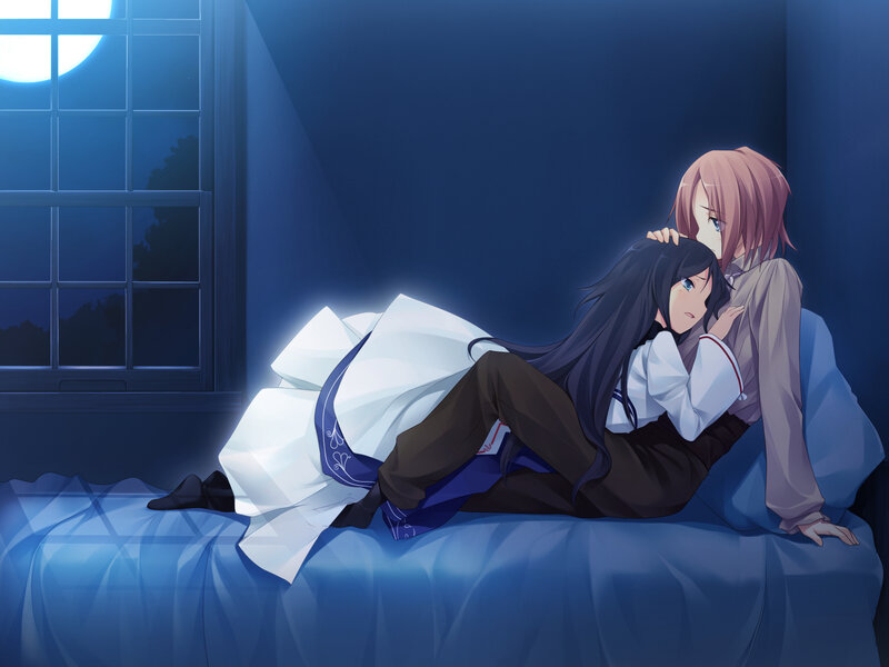 Two Girls on a Bed — Blue, Calm