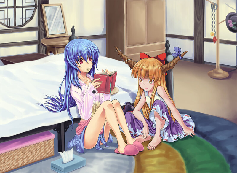 Two Girls on a Bed — Blue