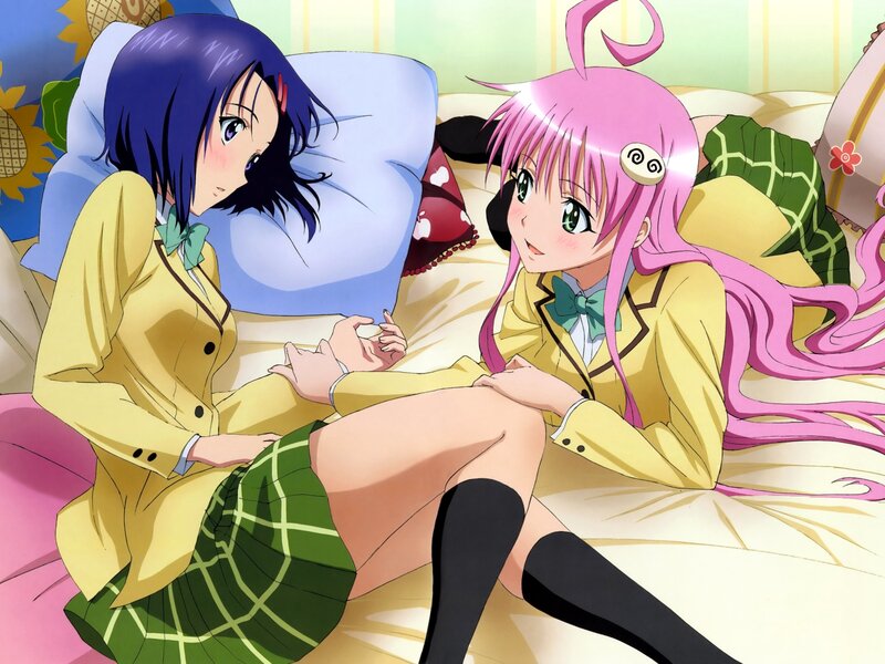 Two Girls on a Bed — Pink, Calm, Anime