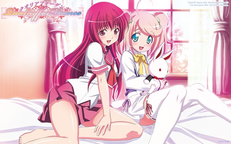 Two Girls on a Bed — Pink, Cheerful, Morning, Anime