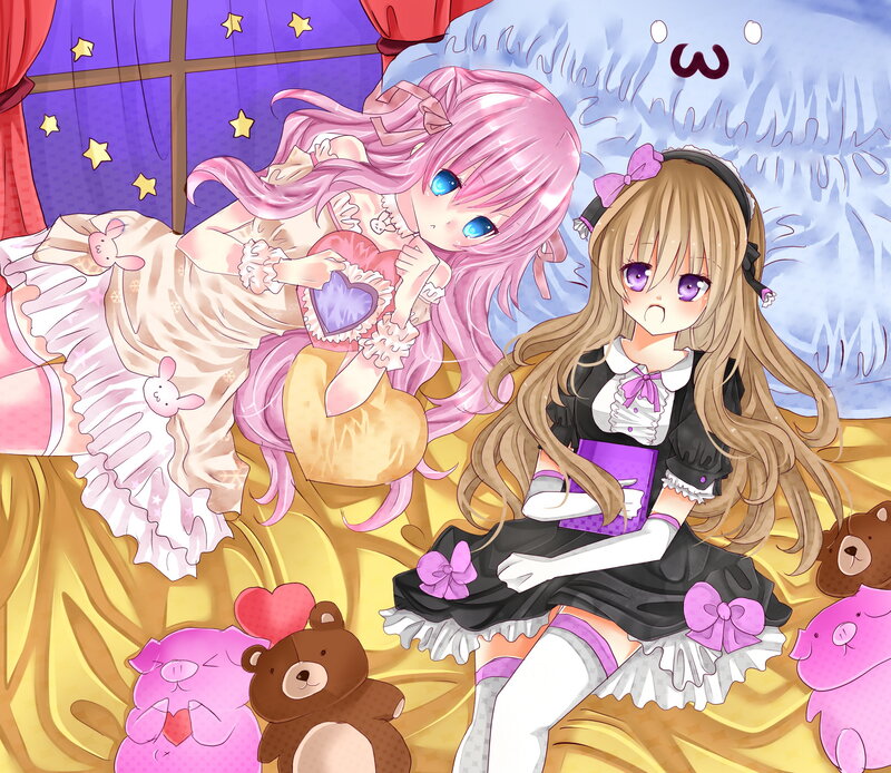 Two Girls on a Bed — Pink, Playful