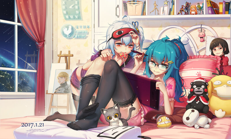 Two Girls on a Bed — Pink, Relaxed