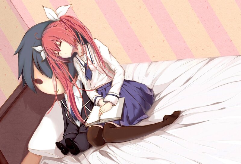 Two Girls on a Bed — White, Calm, Anime