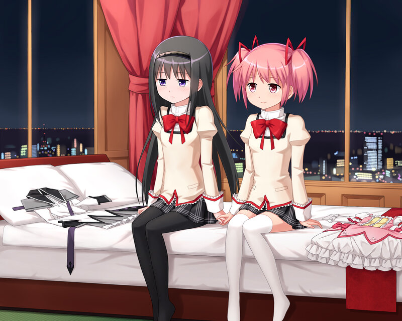 Two Girls on a Bed — White, Calm, Night
