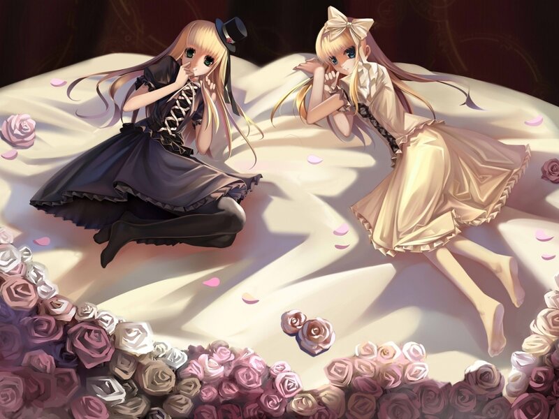 Two Girls on a Bed — White, Serene, Anime