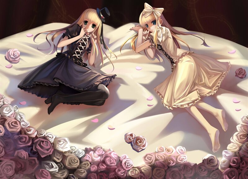 Two Girls on a Bed — White, Serene