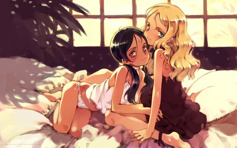 Two Girls on a Bed — Yellow, Calm