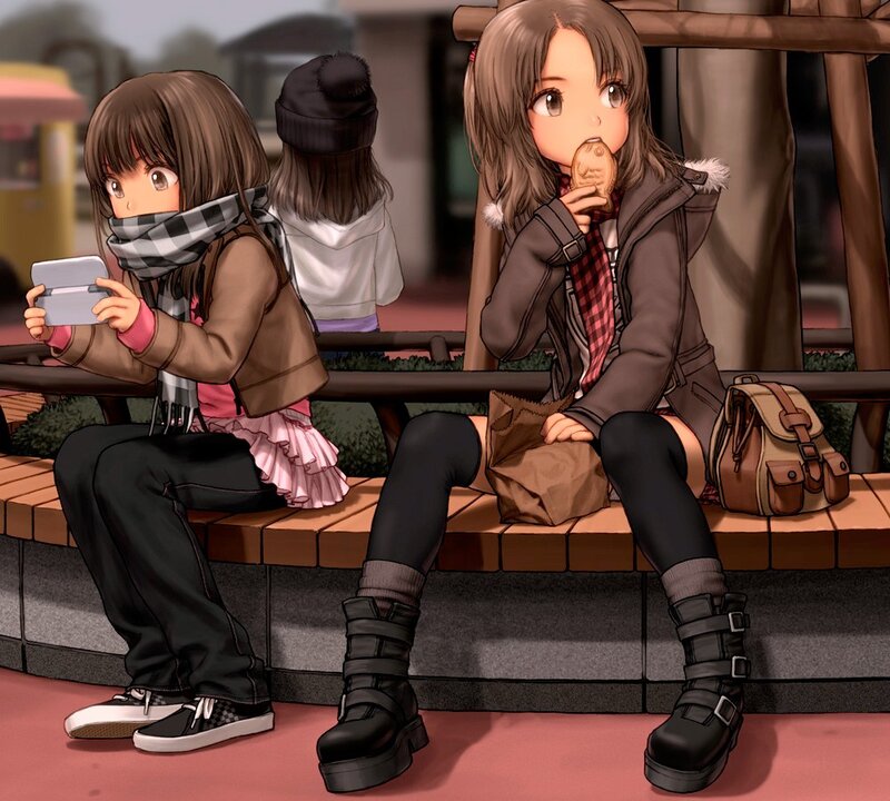 Two girls on a bench