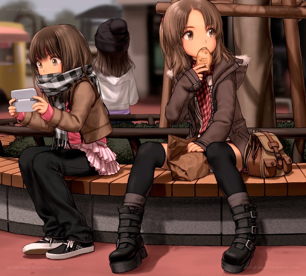 Two girls on a bench