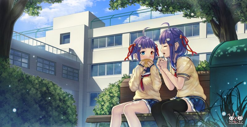 Two Girls on a Bench — Blue