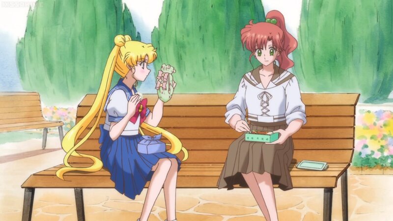 Two Girls on a Bench — Green, Calm, Afternoon, Anime, School Uniforms