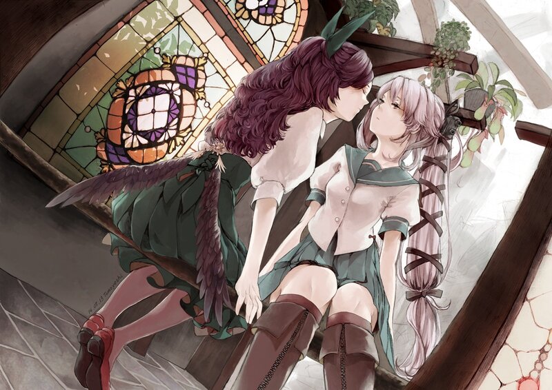 Two Girls on a Bench — Green, Calm, Afternoon, Digital Art