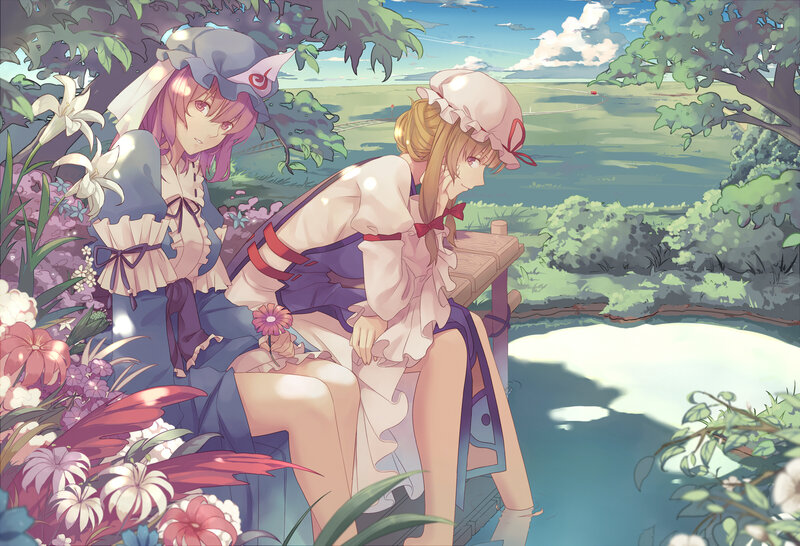 Two Girls on a Bench — Green, Serene, Afternoon