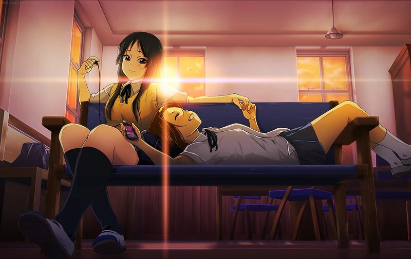 Two Girls on a Bench — Orange, Calm
