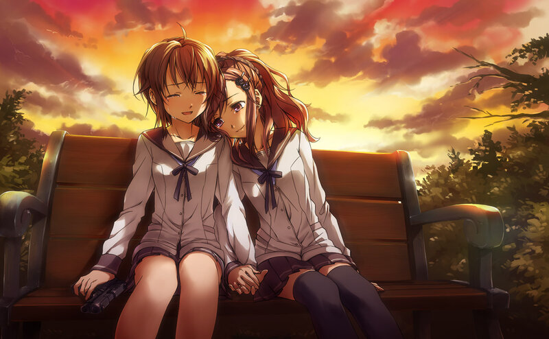 Two Girls on a Bench — Orange