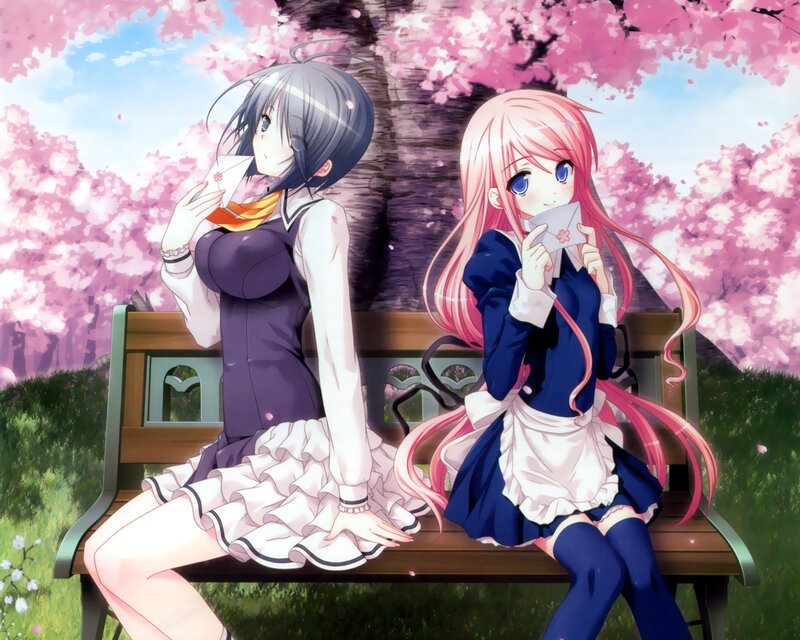 Two Girls on a Bench — Pink, Serene