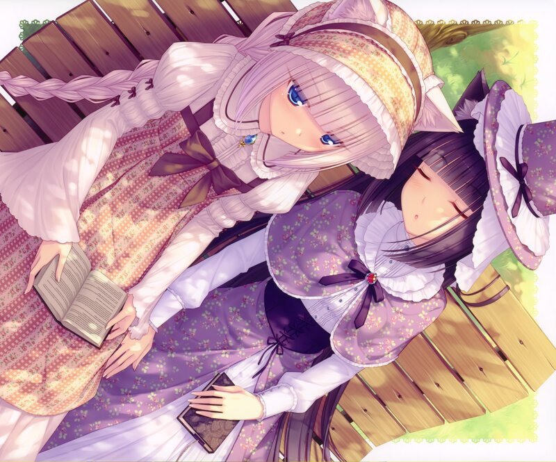 Two Girls on a Bench — Purple, Peaceful
