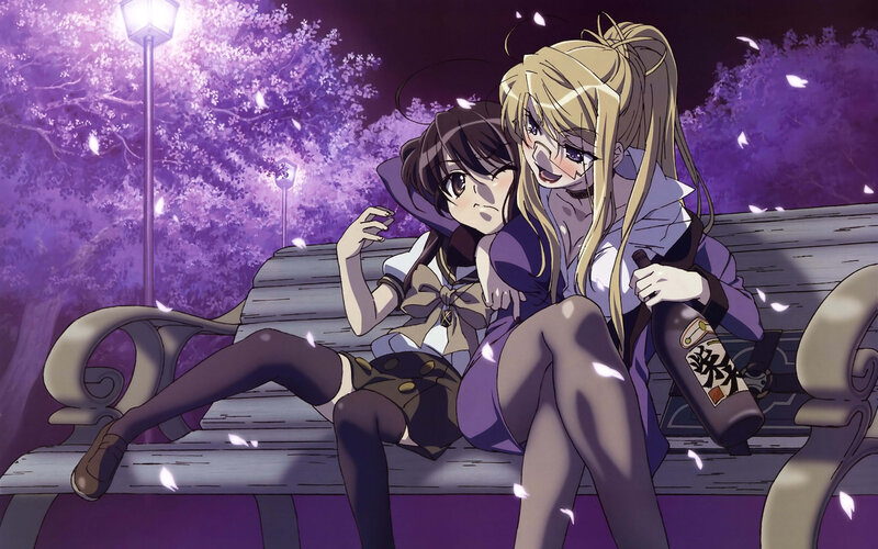 Two Girls on a Bench — Purple