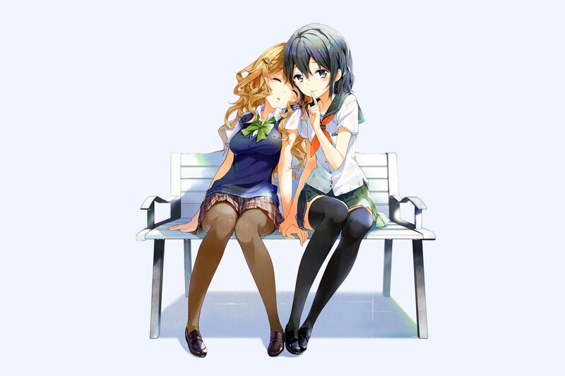Two Girls on a Bench — White