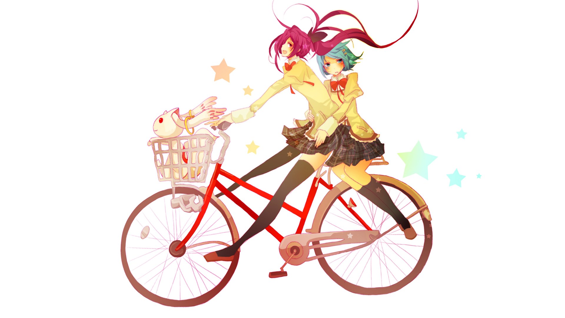 Two girls on a bicycle