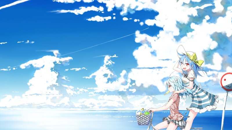 Two Girls on a Bicycle — Blue, Serene