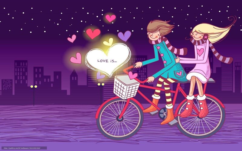 Two Girls on a Bicycle — Purple, Romantic