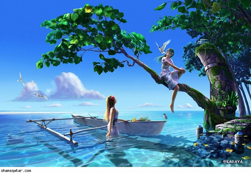 Two Girls on a Boat — Blue