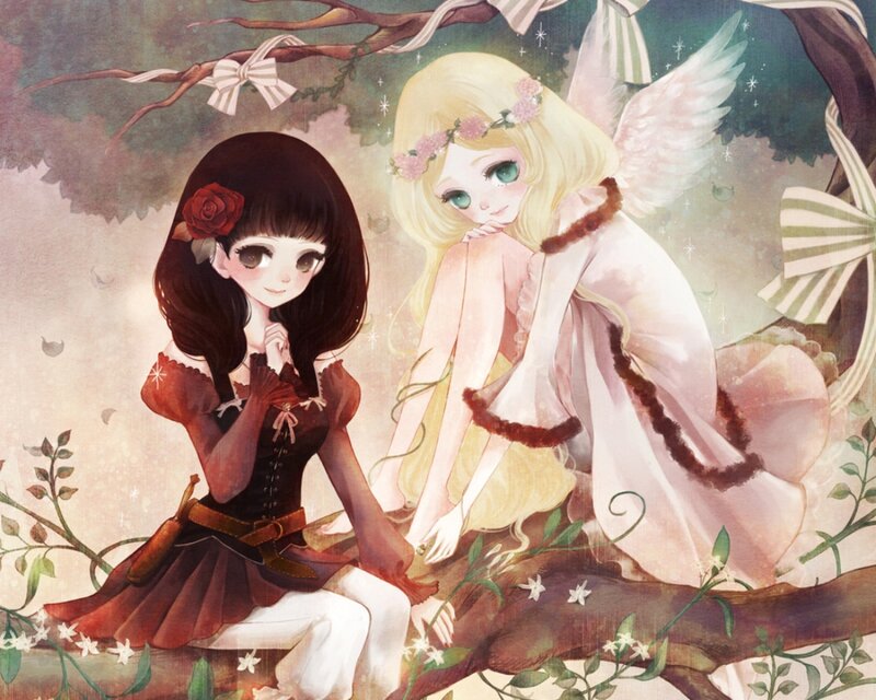 Two Girls on a Branch — Pink