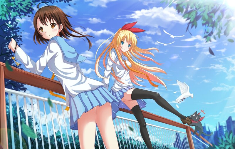 Two Girls on a Bridge — Blue, Serene, Afternoon