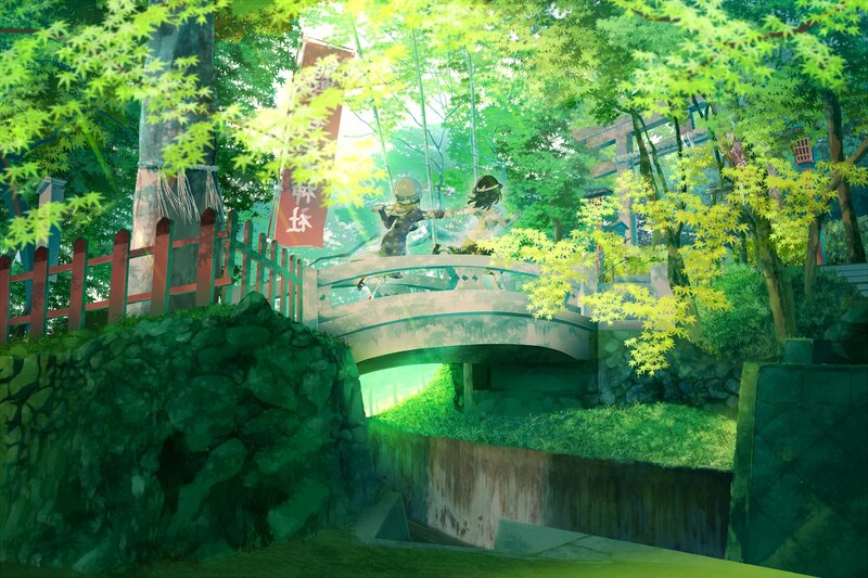 Two Girls on a Bridge — Green, Serene