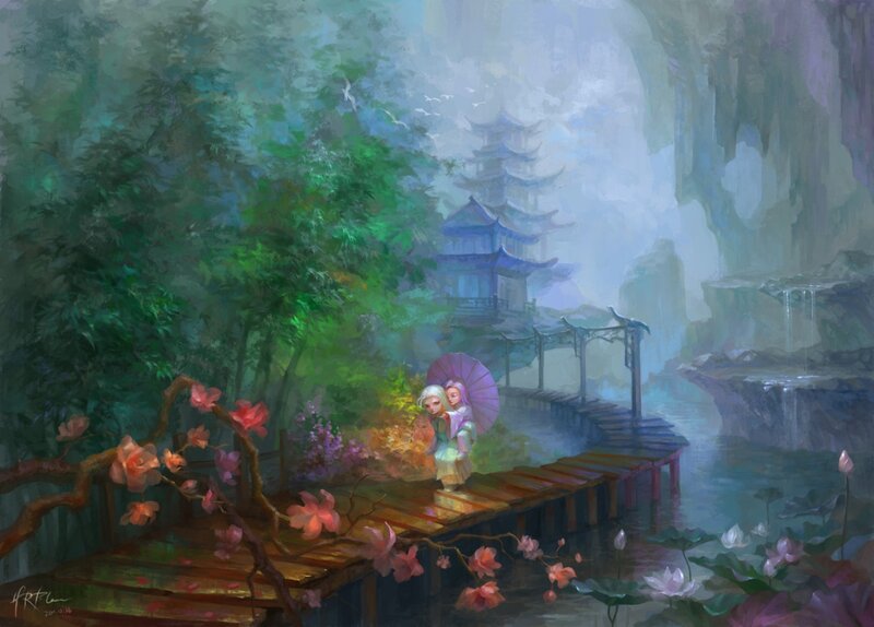 Two Girls on a Bridge — Green