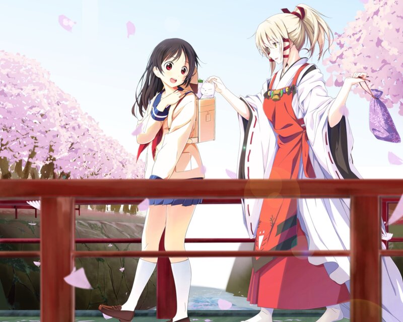 Two Girls on a Bridge — Pink, Serene, Spring