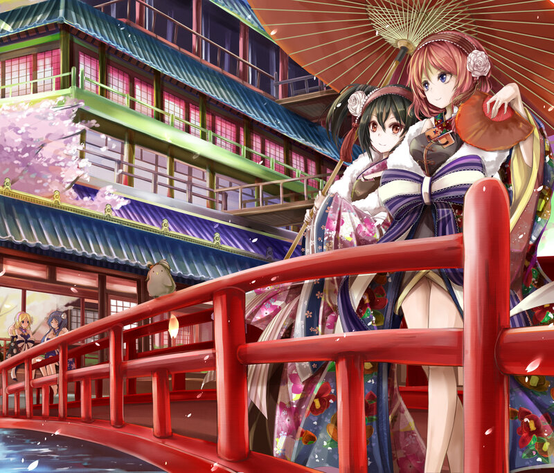 Two Girls on a Bridge — Red, Serene, Spring