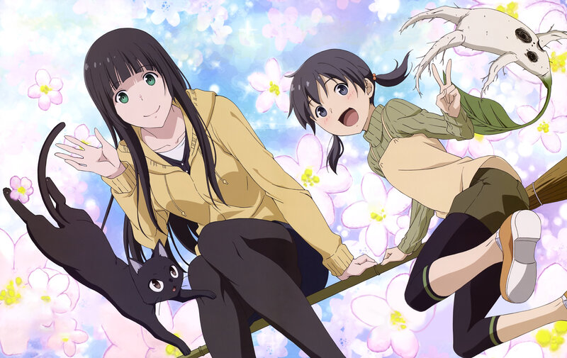 Two Girls on a Broom — Pink