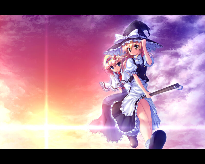 Two Girls on a Broomstick — Purple, Dramatic