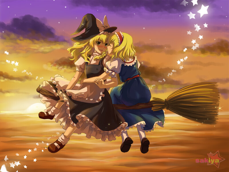 Two Girls on a Broomstick — Purple