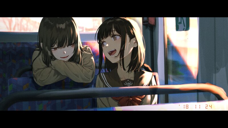 Two Girls on a Bus — Blue