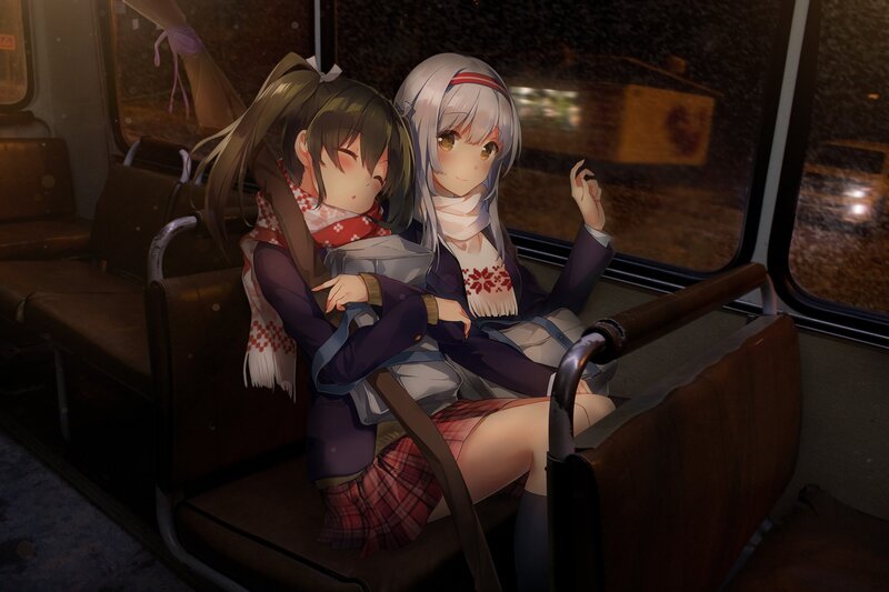 Two Girls on a Bus — Brown