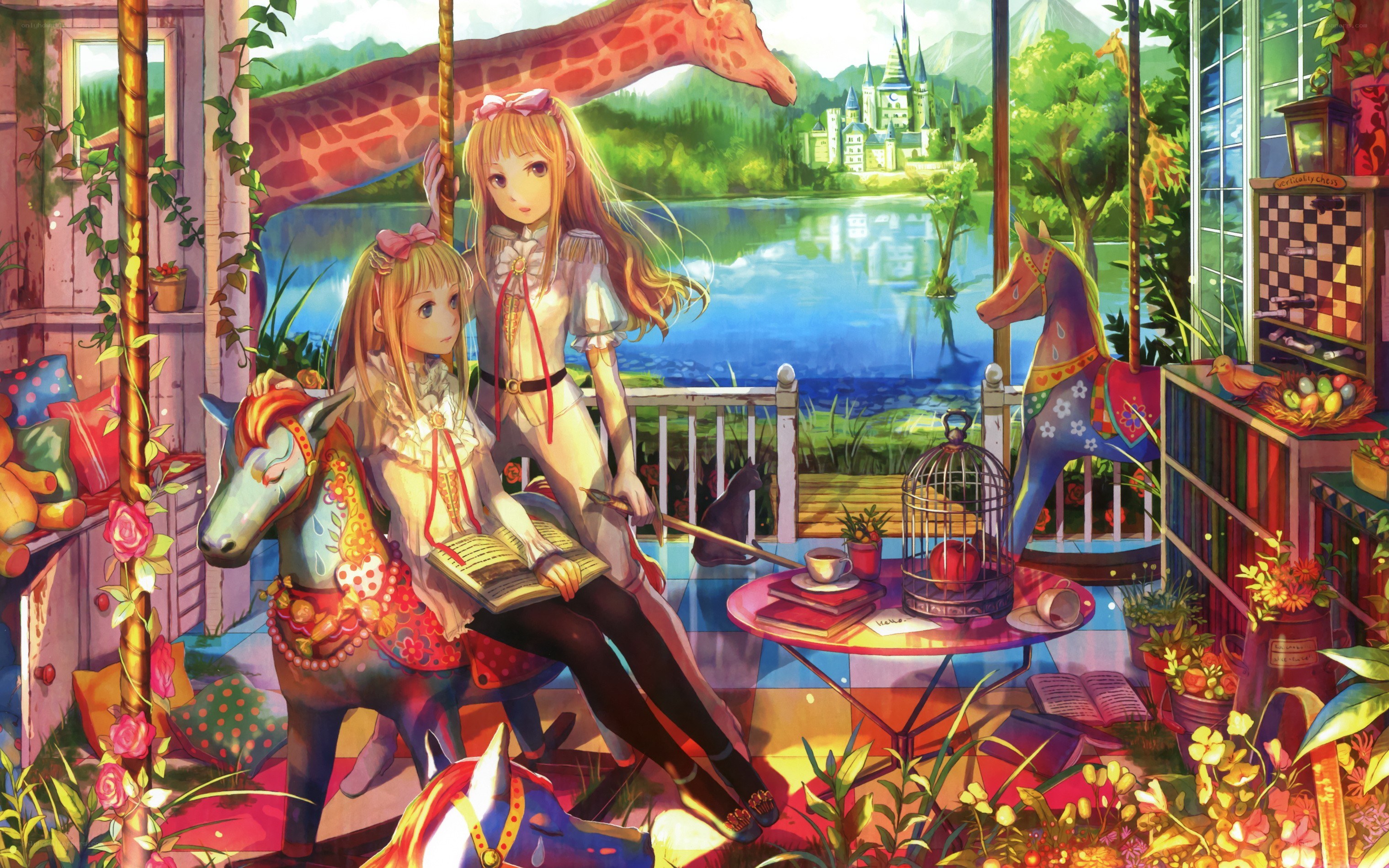 Two girls on a carousel