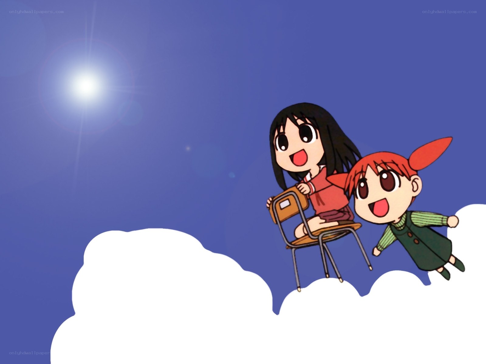 Two girls on a chair in the sky