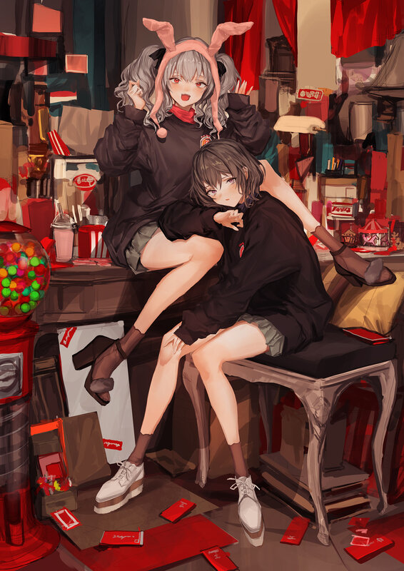 Two Girls on a Chair — Red