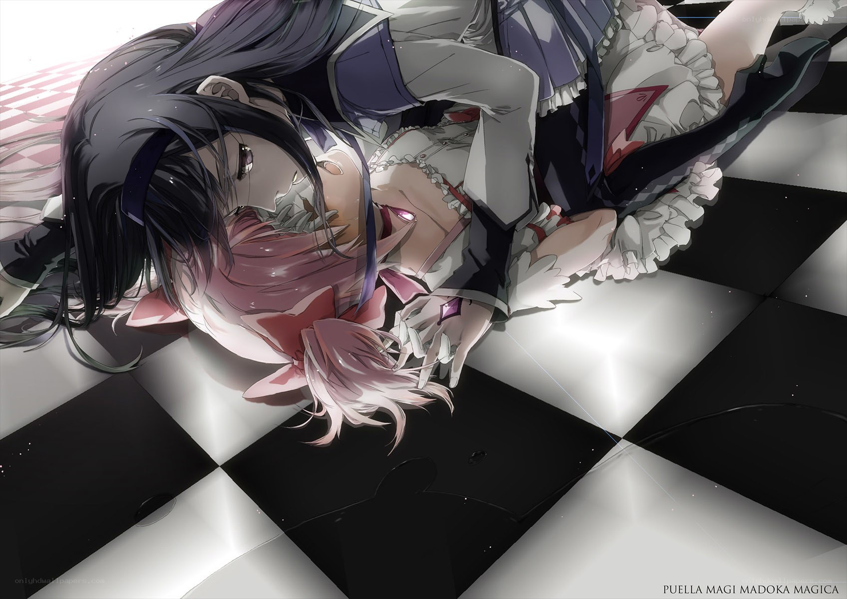 Two girls on a checkered floor