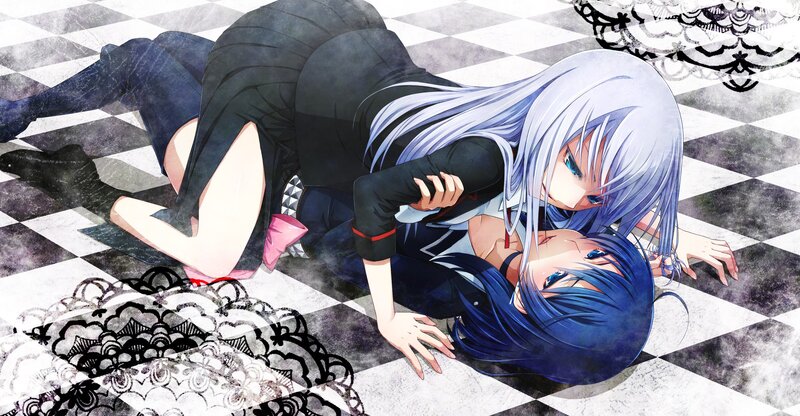 Two girls on a checkered floor