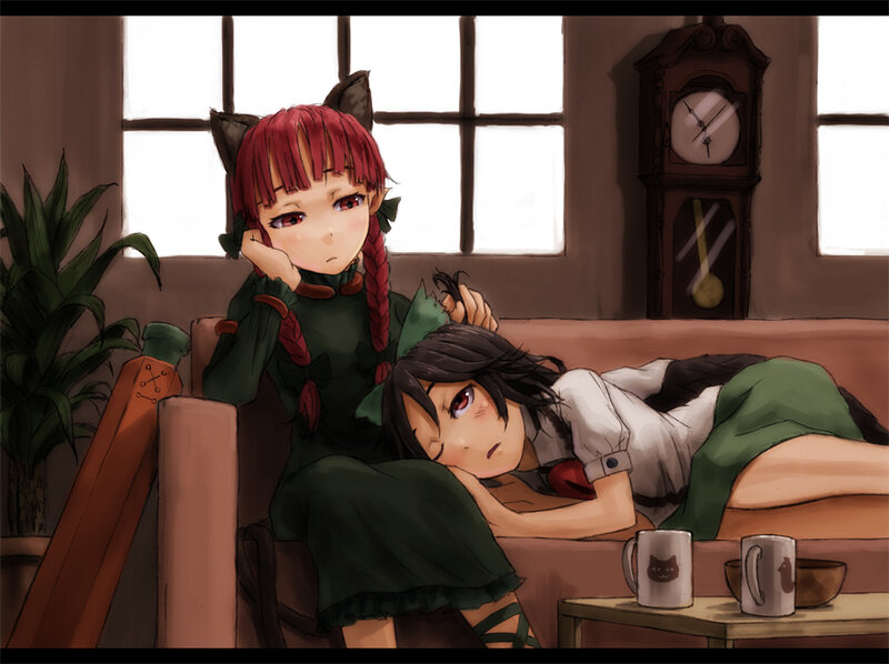 Two Girls on a Couch — Green
