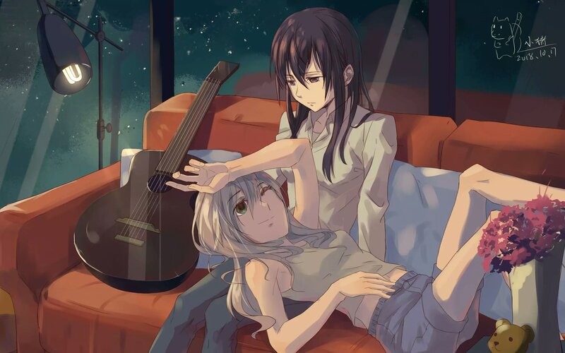 Two Girls on a Couch — Orange