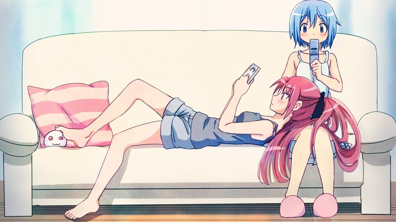 Two Girls on a Couch — Pink, Relaxed, Afternoon
