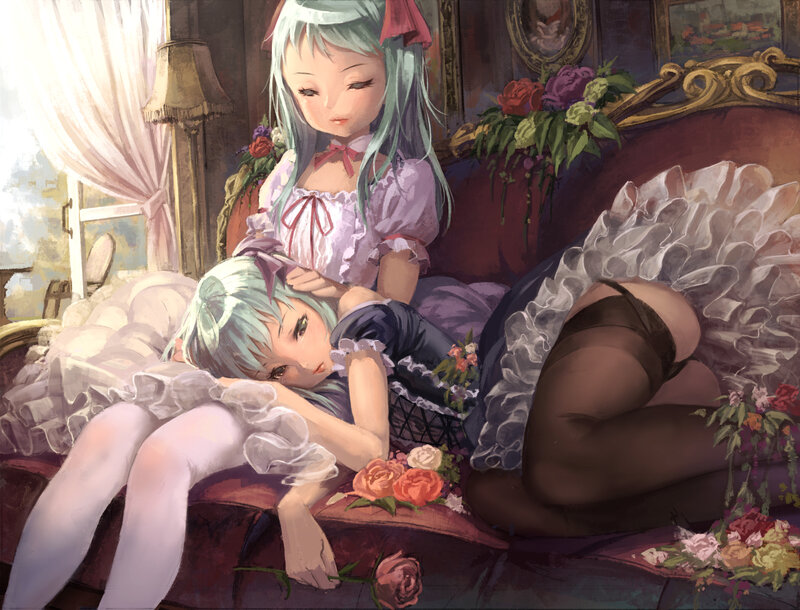 Two Girls on a Couch — Purple, Calm, Afternoon
