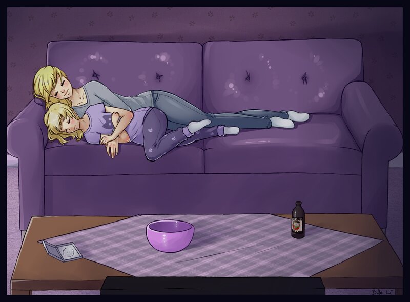 Two Girls on a Couch — Purple, Calm